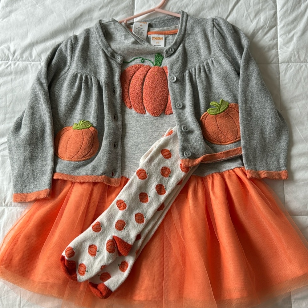 Timree size 2t dress cardigan and leggings euc